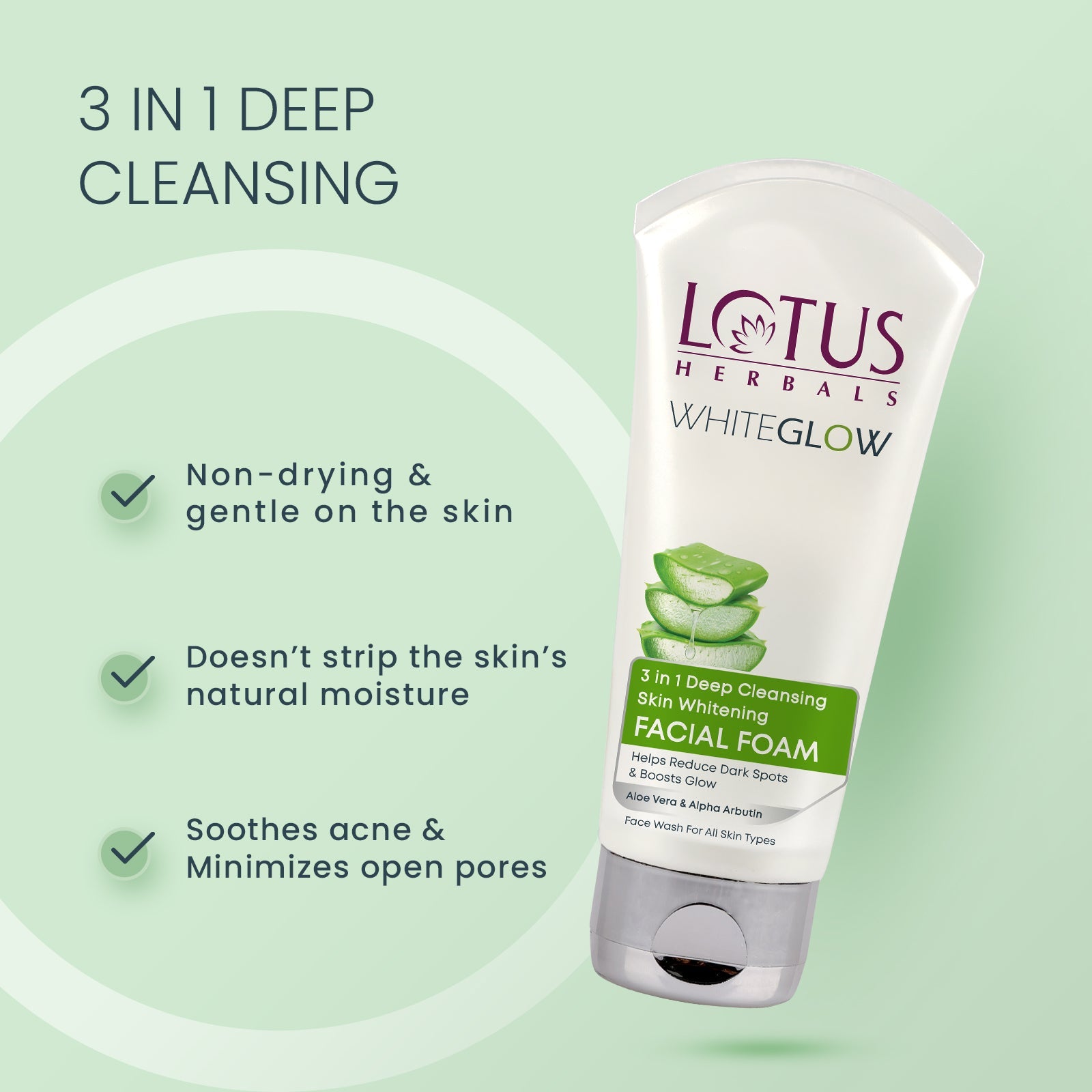 Lotus WhiteGlow 3 In 1 Deep Cleansing Skin Brightening Facial Foam