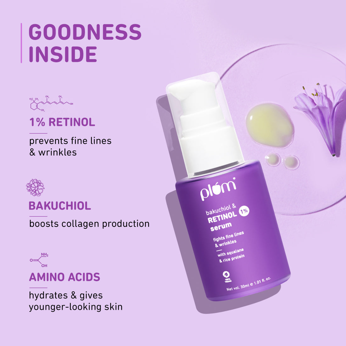 Plum 1% Retinol Serum for Face with Bakuchiol