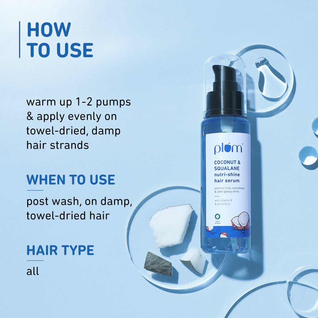 Plum Coconut & Squalane Hair Serum for Soft, Shiny Hair