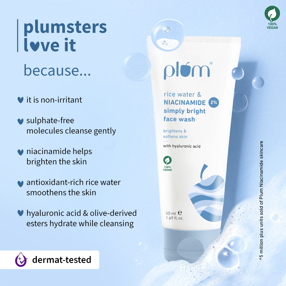 Plum 2% Niacinamide & Rice Water Simply Bright Face Wash (50 ml)