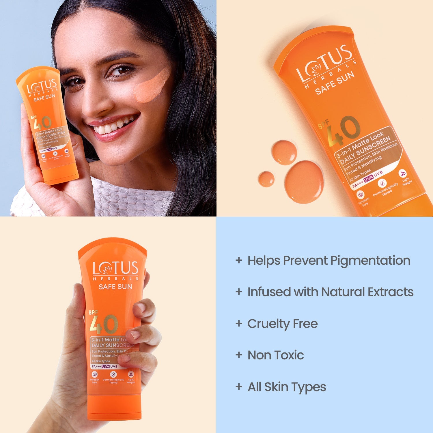 Lotus Safe Sun 3 In 1 Matte-Look Daily Sunscreen SPF 40 PA+++