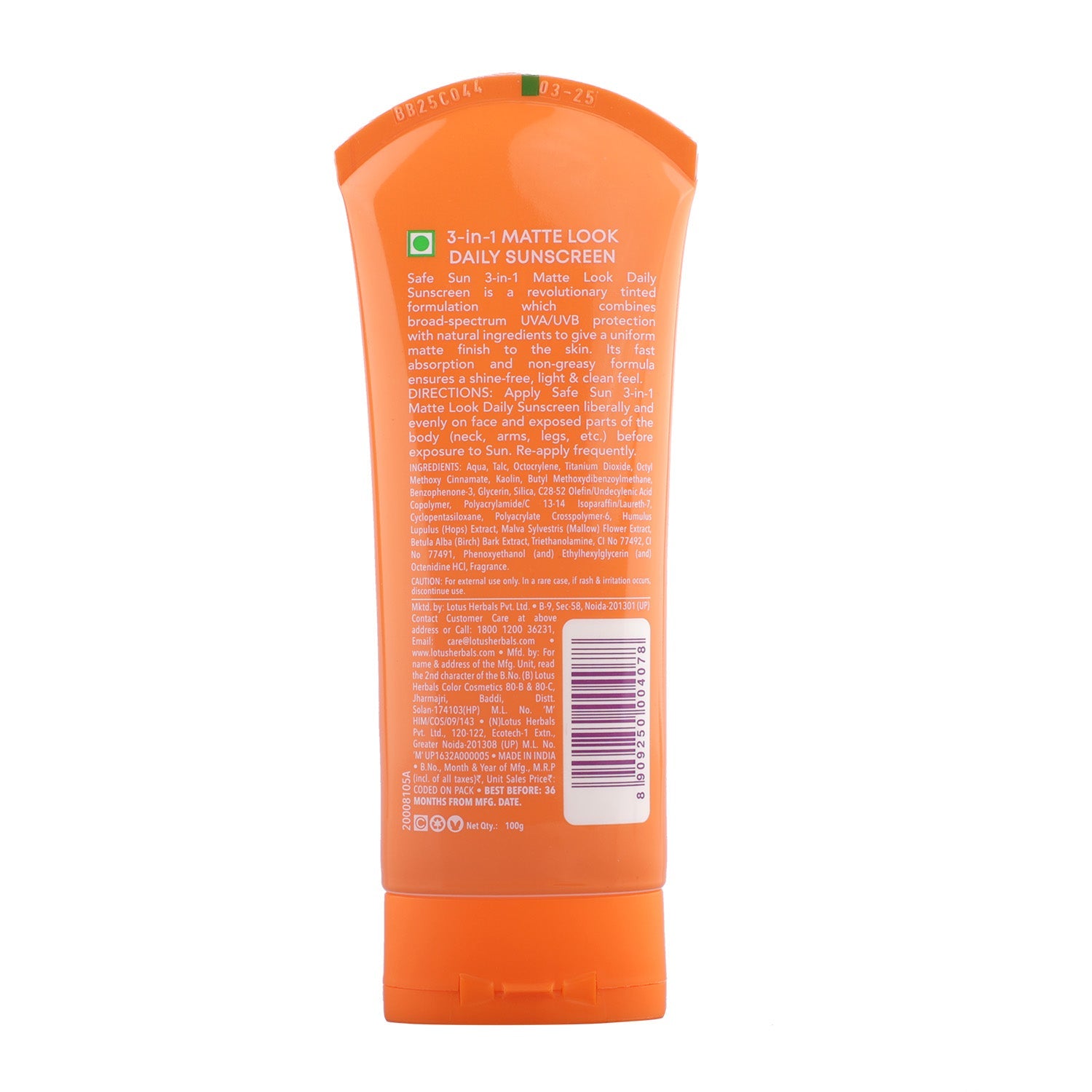 Lotus Safe Sun 3 In 1 Matte-Look Daily Sunscreen SPF 40 PA+++