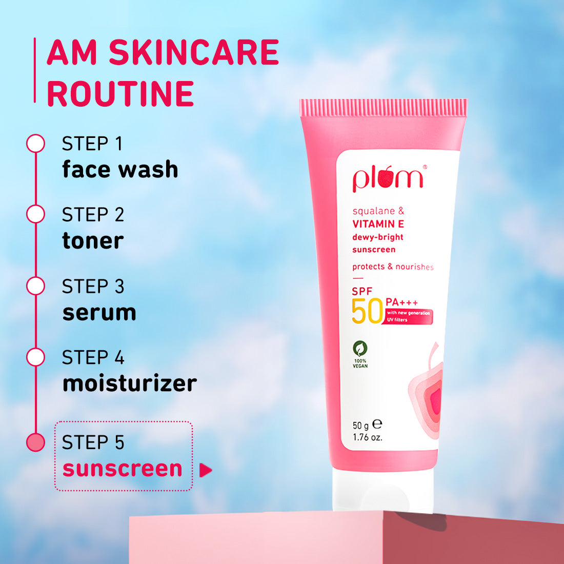 Plum Squalane & Vitamin E SPF 50 PA+++ Dewy-Bright Sunscreen