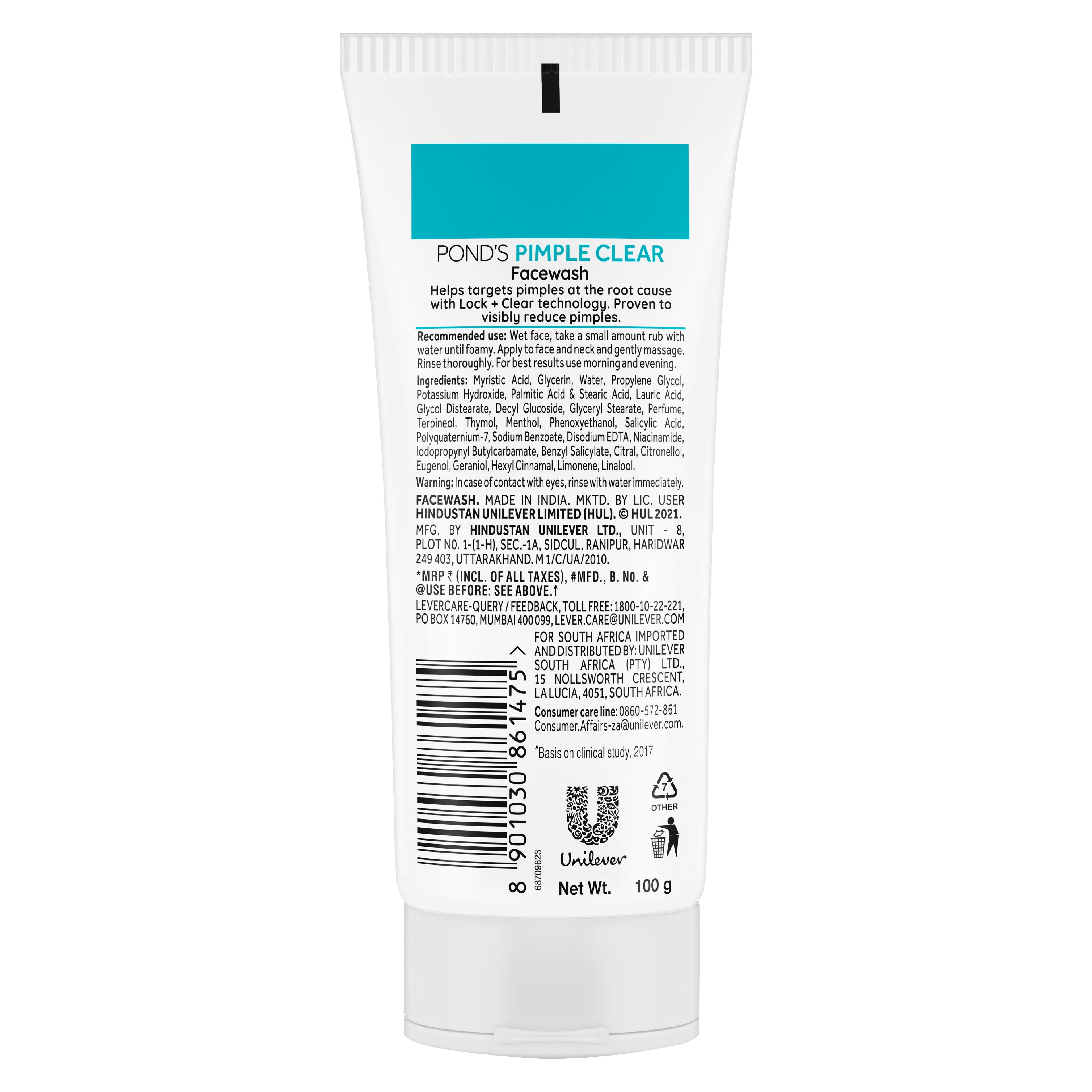 POND'S Pimple Clear Face Wash, Clears Pimple in 3 Days, (100gm)