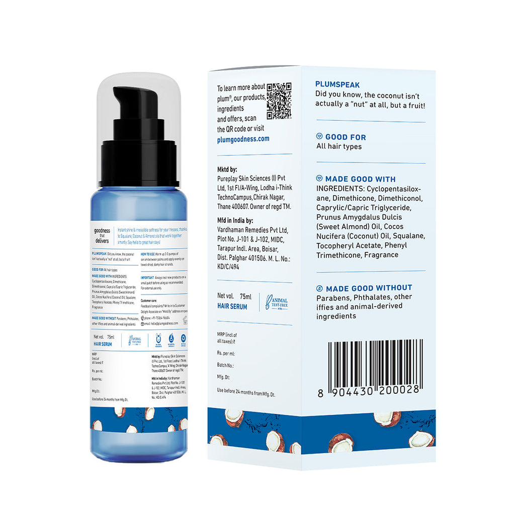 Plum Coconut & Squalane Hair Serum for Soft, Shiny Hair