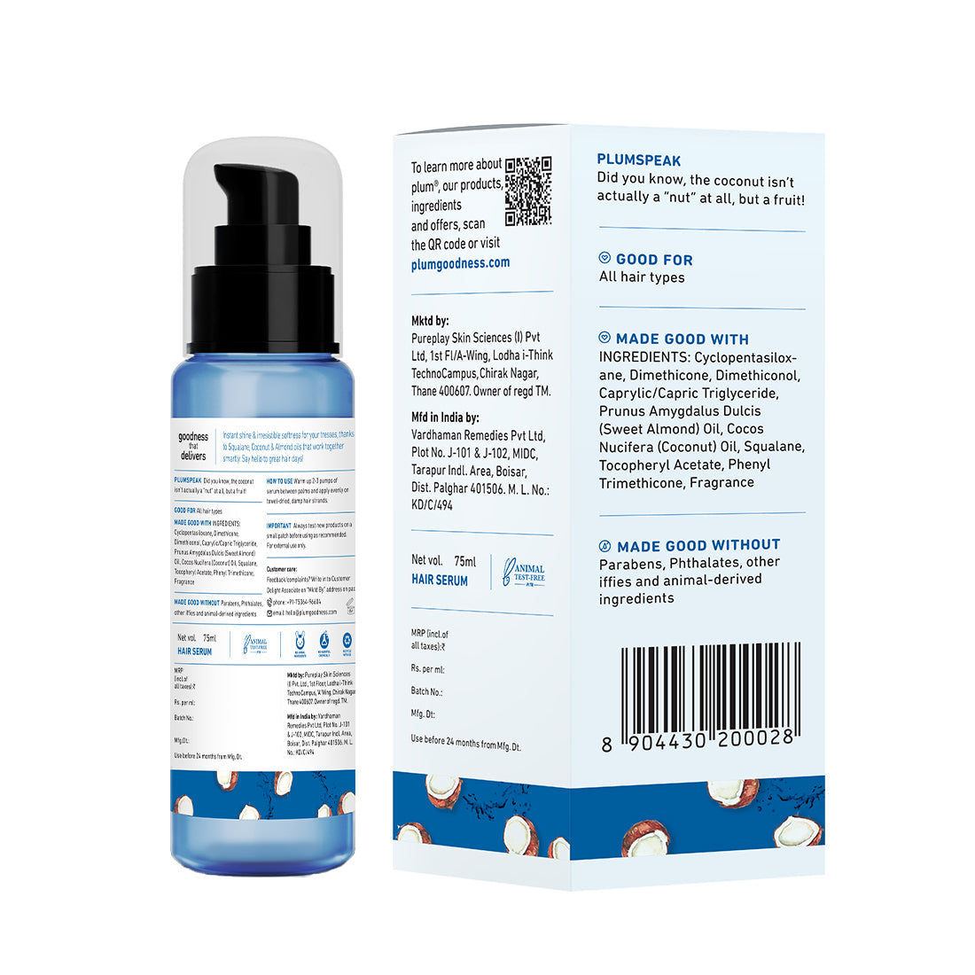 Plum Coconut & Squalane Hair Serum for Soft, Shiny Hair