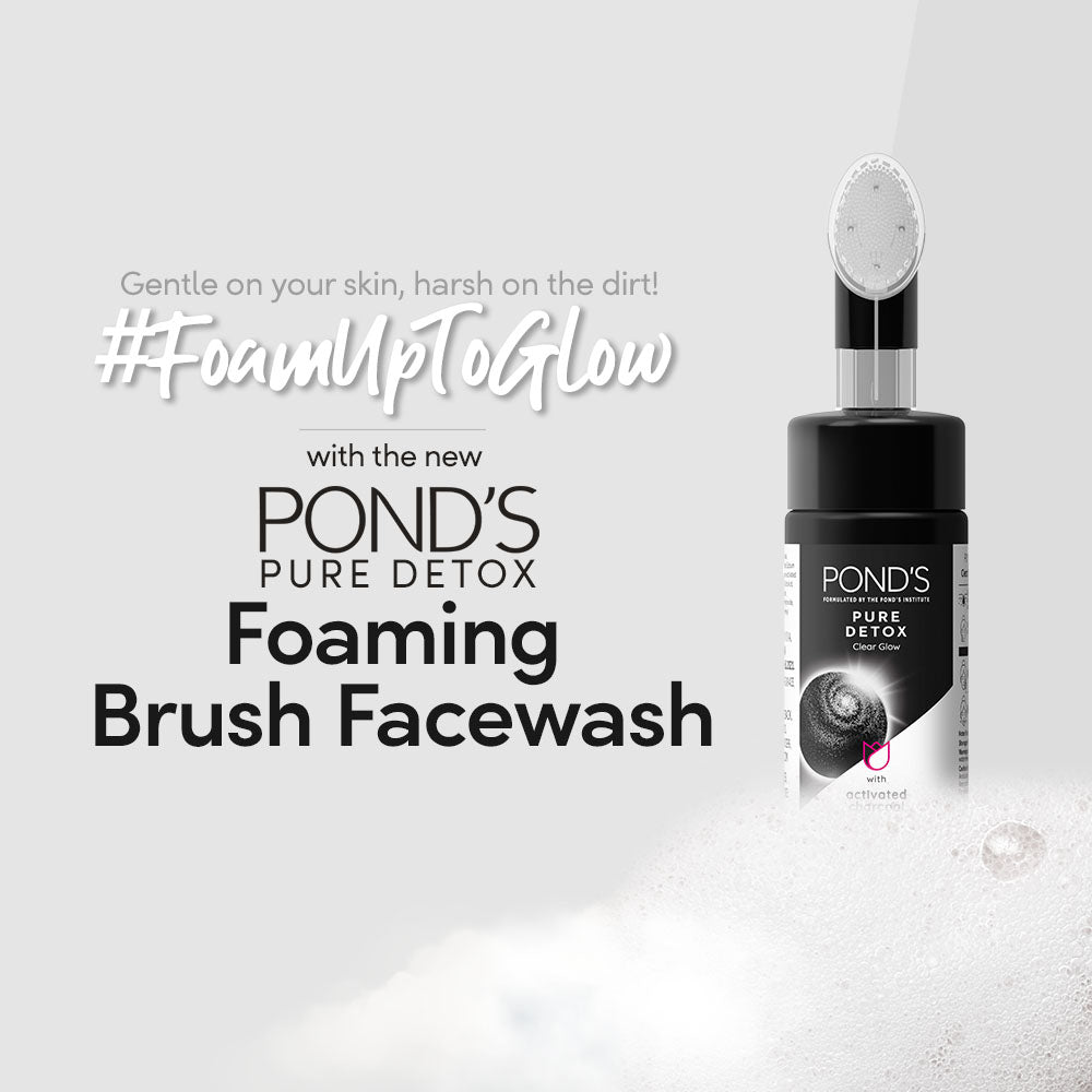 POND'S Pure Detox Foaming Brush Facewash for Clear Glow, Gentle Exfoliation, Deep Clean, All Skin Types (150 ml)