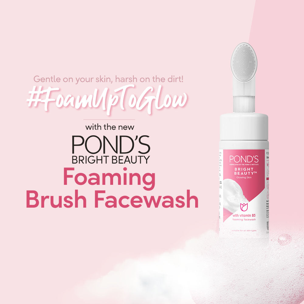 POND'S Bright Beauty Foaming Brush Facewash for Glowing Skin, Deep Clean Pores, All Skin Types (150 ml)