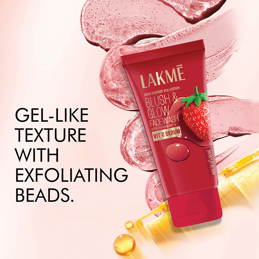 Lakmē Blush & Glow Strawberry Freshness Gel Face Wash with Strawberry Extracts, 150g