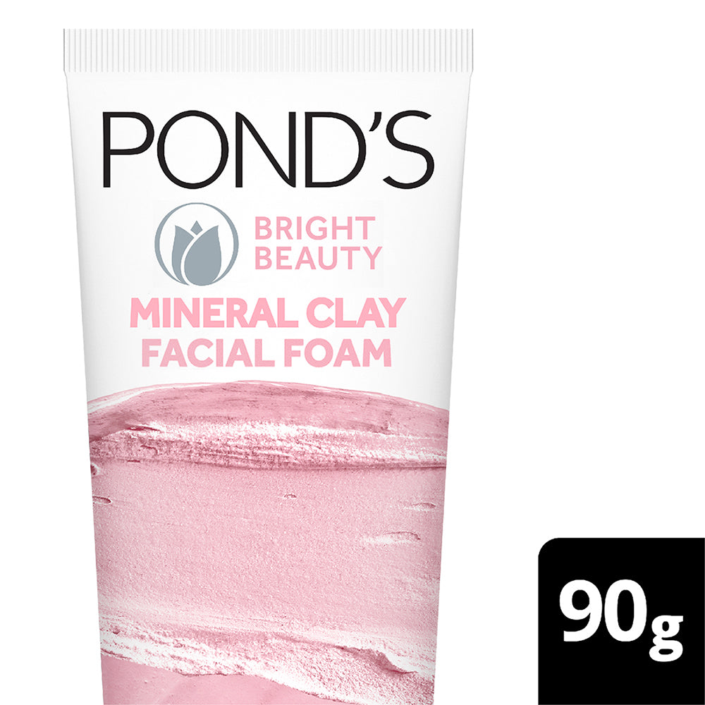 POND'S Bright Beauty Mineral Clay Facial Foam With Vitamin B3+, Oil Free Instant Glow, (90gm)