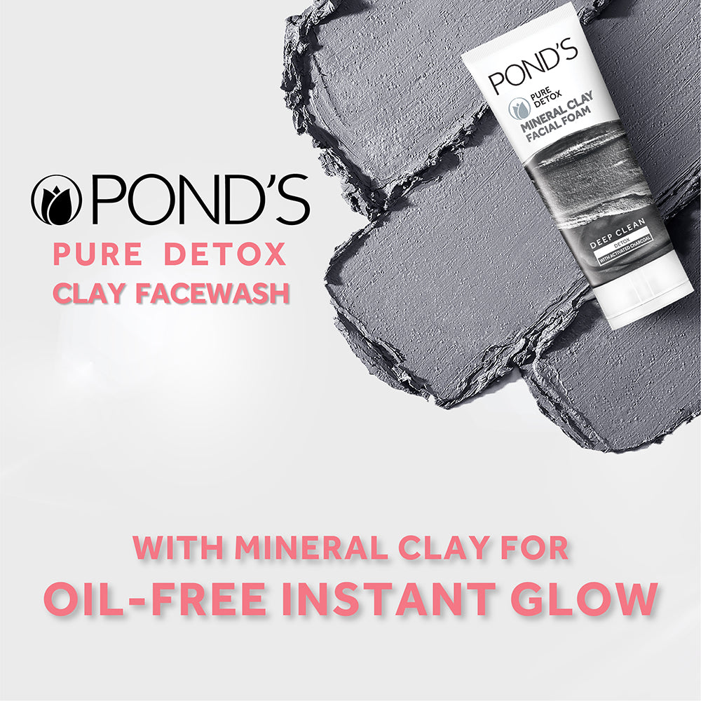 POND'S Pure Detox Mineral Clay Facial Foam For Oil Free Glow, (90gm)