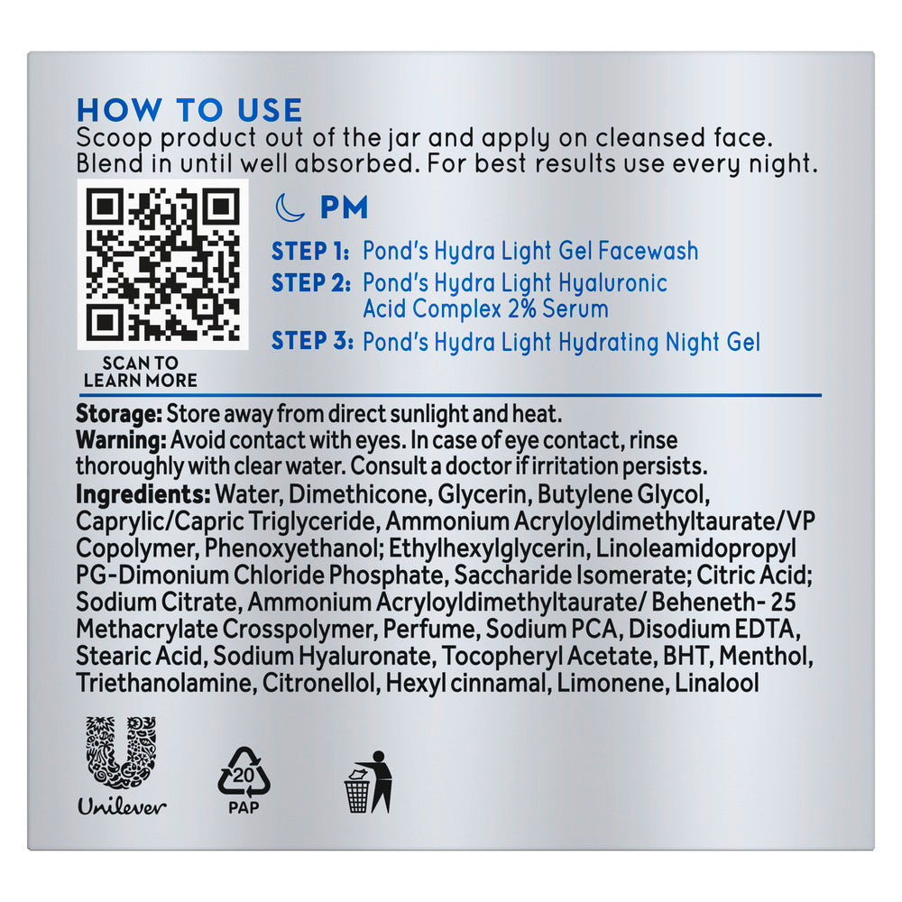 POND'S Hydra Light Hyaluronic Acid Hydrating Night Gel - Plumps Skin for 72 Hours