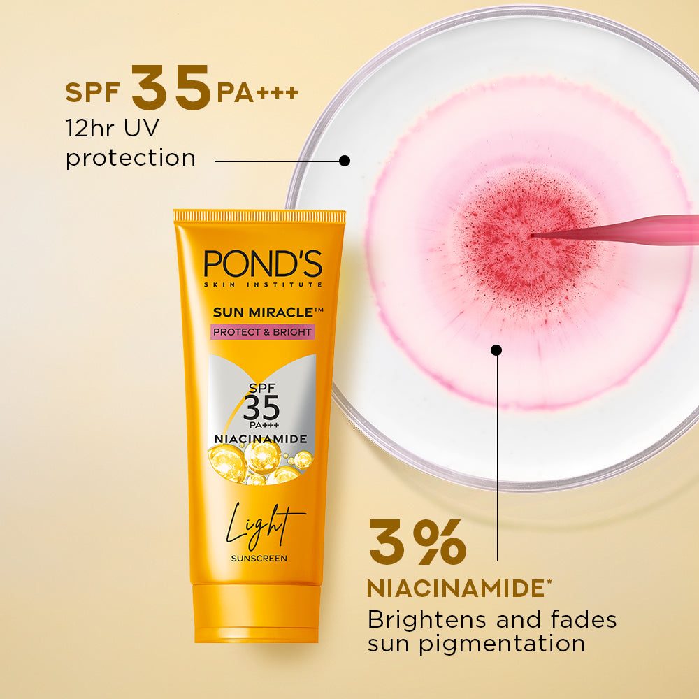 POND’S Sun Miracle SPF 35 PA+++ Light Sunscreen - Protect & Bright, With Niacinamide 50g