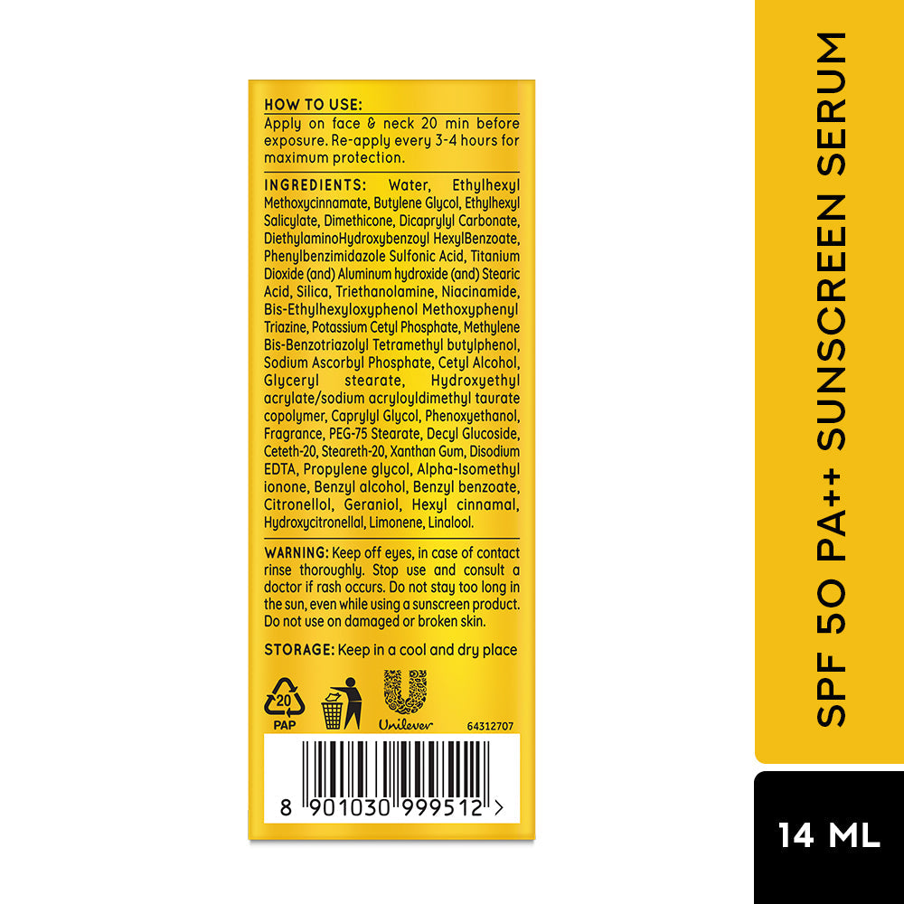 POND’S Sun Miracle SPF 50 PA++ Sunscreen Serum - Protect & Bright, With Niacinamide 14ml