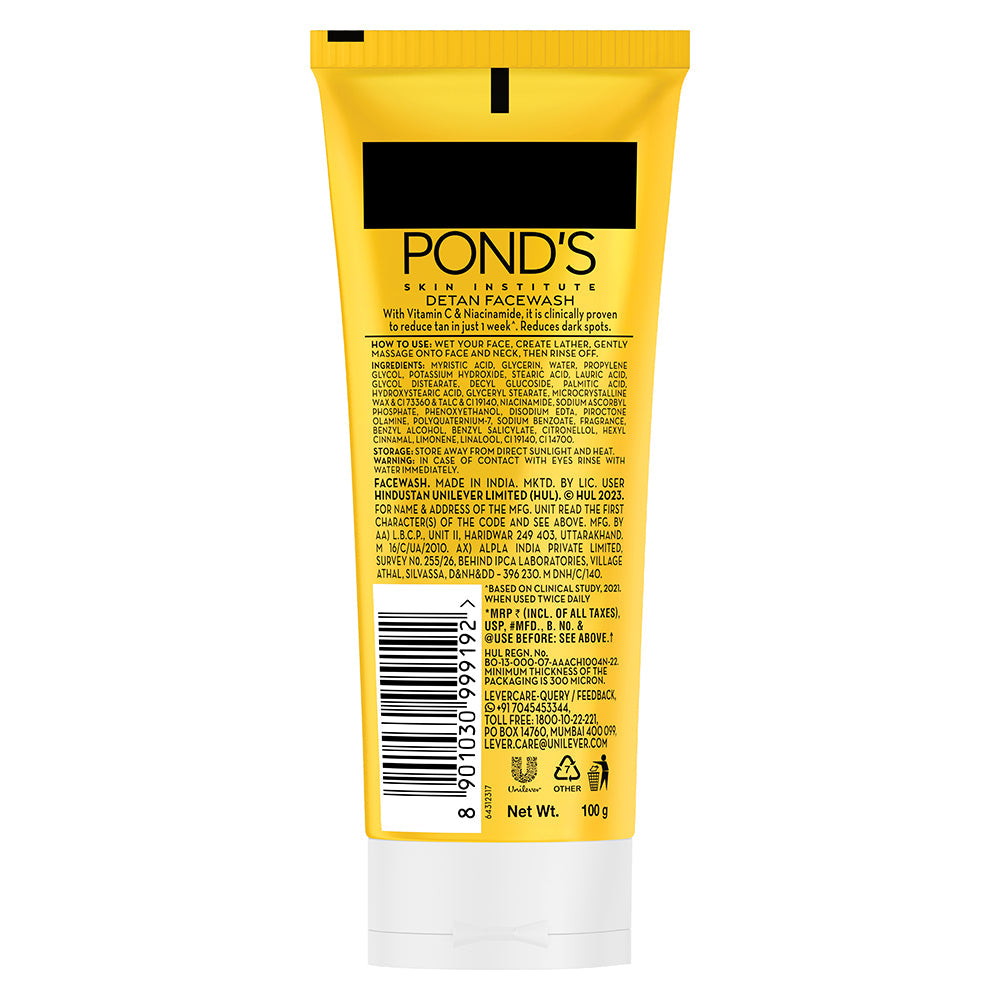 POND'S DeTan Facewash, With Niacinamide & Vitamin C, Reduces Tan in 7 Days, For All Skin Types,100g
