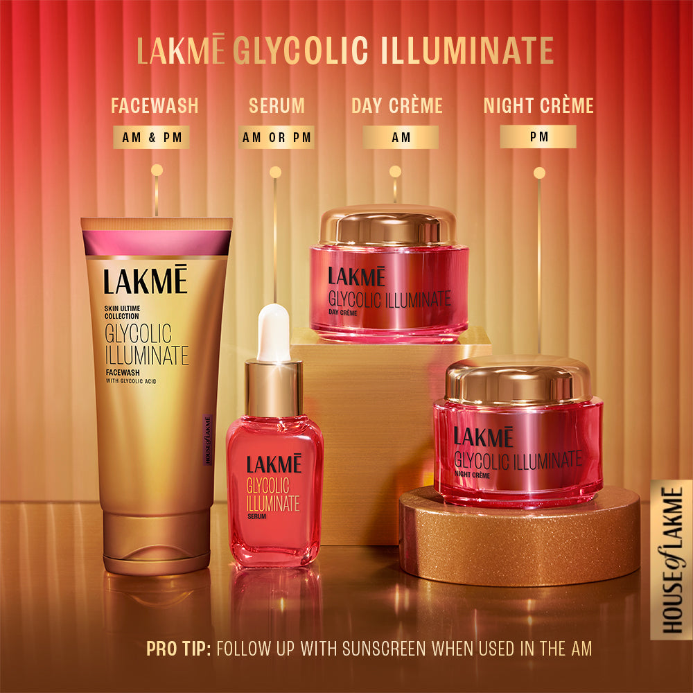 Lakme Glycolic Illuminate Night Cream with Glycolic Acid & 1% Niacinamide for Skin Cell Regeneration