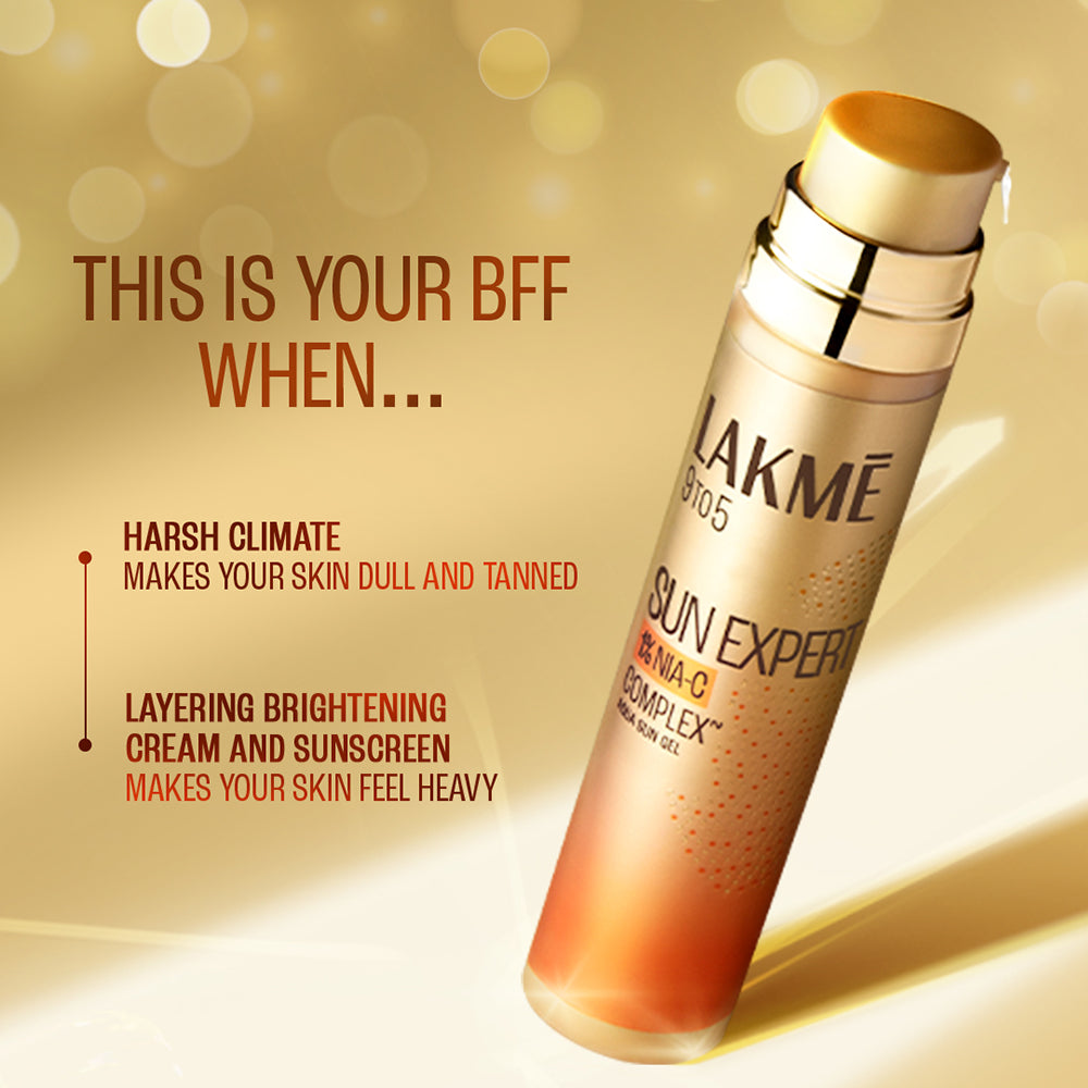 Lakmē 1% Niacinamide & VIT C water-light Sunscreen gel SPF 50 Pa++++For Oily Skin,2X Glow,56G