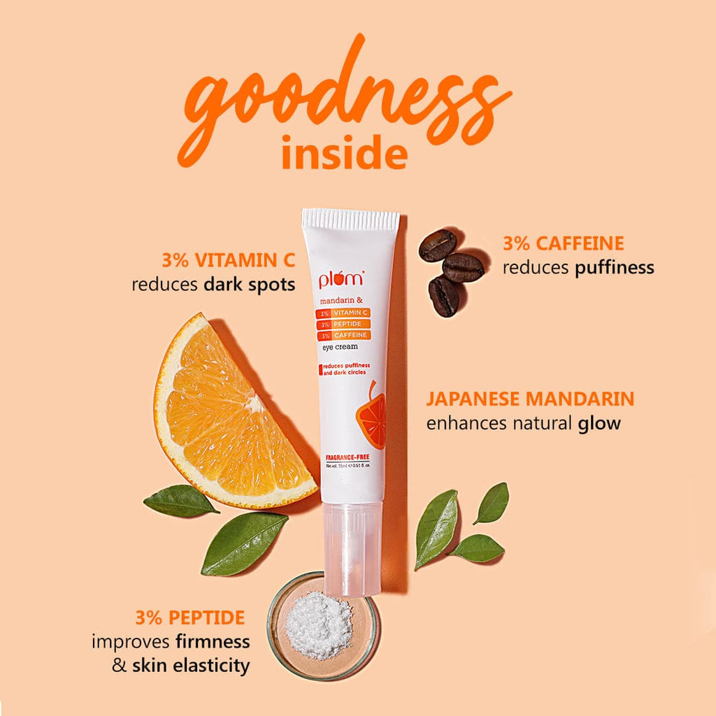 Plum 3% Vitamin C, 3% Peptide & 3% Caffeine Under Eye Cream with Mandarin