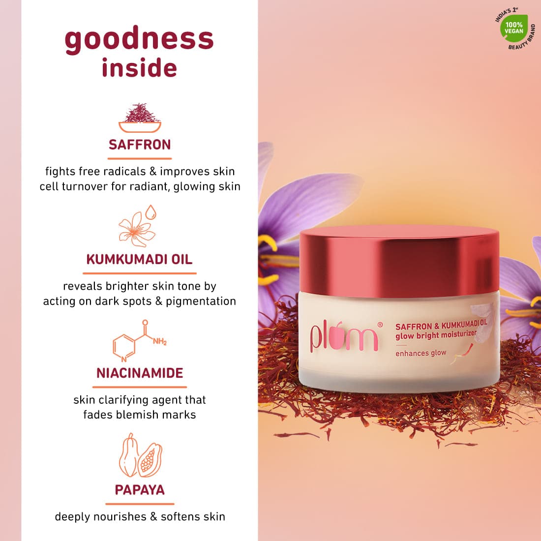Plum Saffron & Kumkumadi Oil Glow Bright Moisturizer with SPF 35