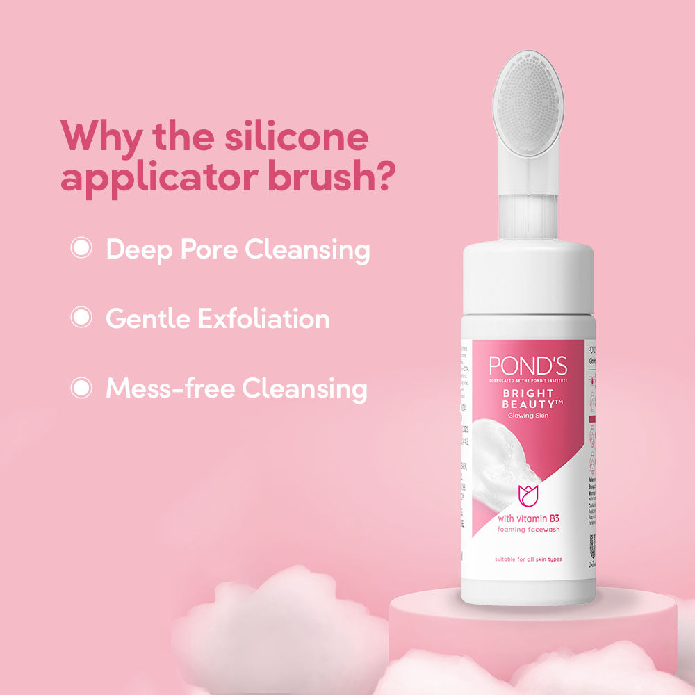POND'S Bright Beauty Foaming Brush Facewash for Glowing Skin, Deep Clean Pores, All Skin Types (150 ml)