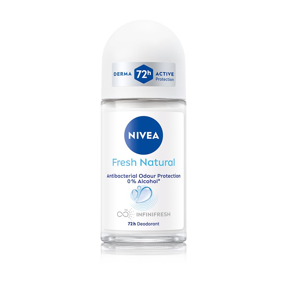 NIVEA Fresh Natural Roll On, 50ml| 48 H Smooth & Beautiful Underarms| 0% Alcohol | For Women