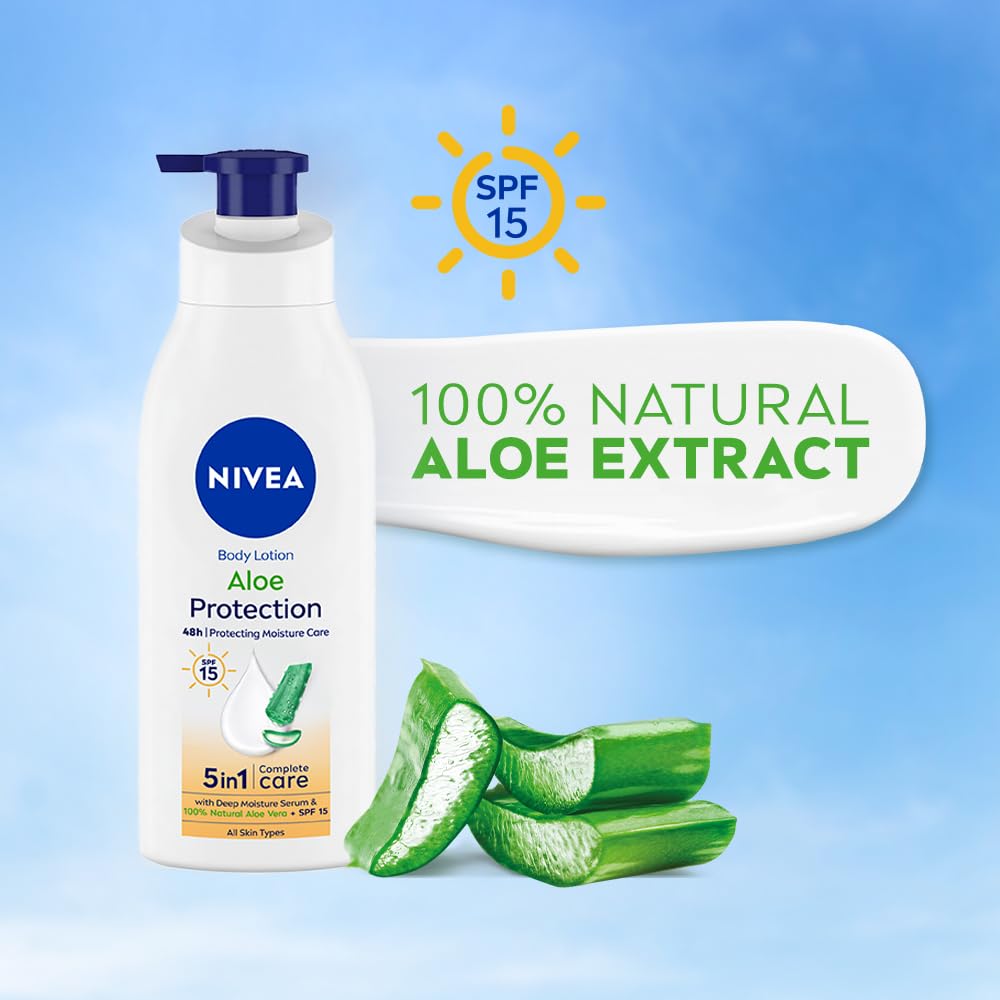 NIVEA Aloe Protection Body Lotion 400 ml | SPF 15 | Aloe Vera Extracts | Dep Moisture Serum | Men and Women | All Skin Type