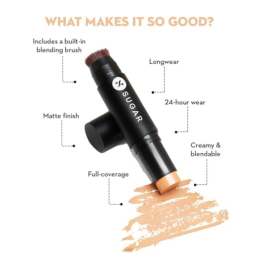 SUGAR Cosmetics Ace Of Face Foundation Stick with In-Built Brush | Lasts 24hrs | Full Coverage Foundation for Women | 7gm