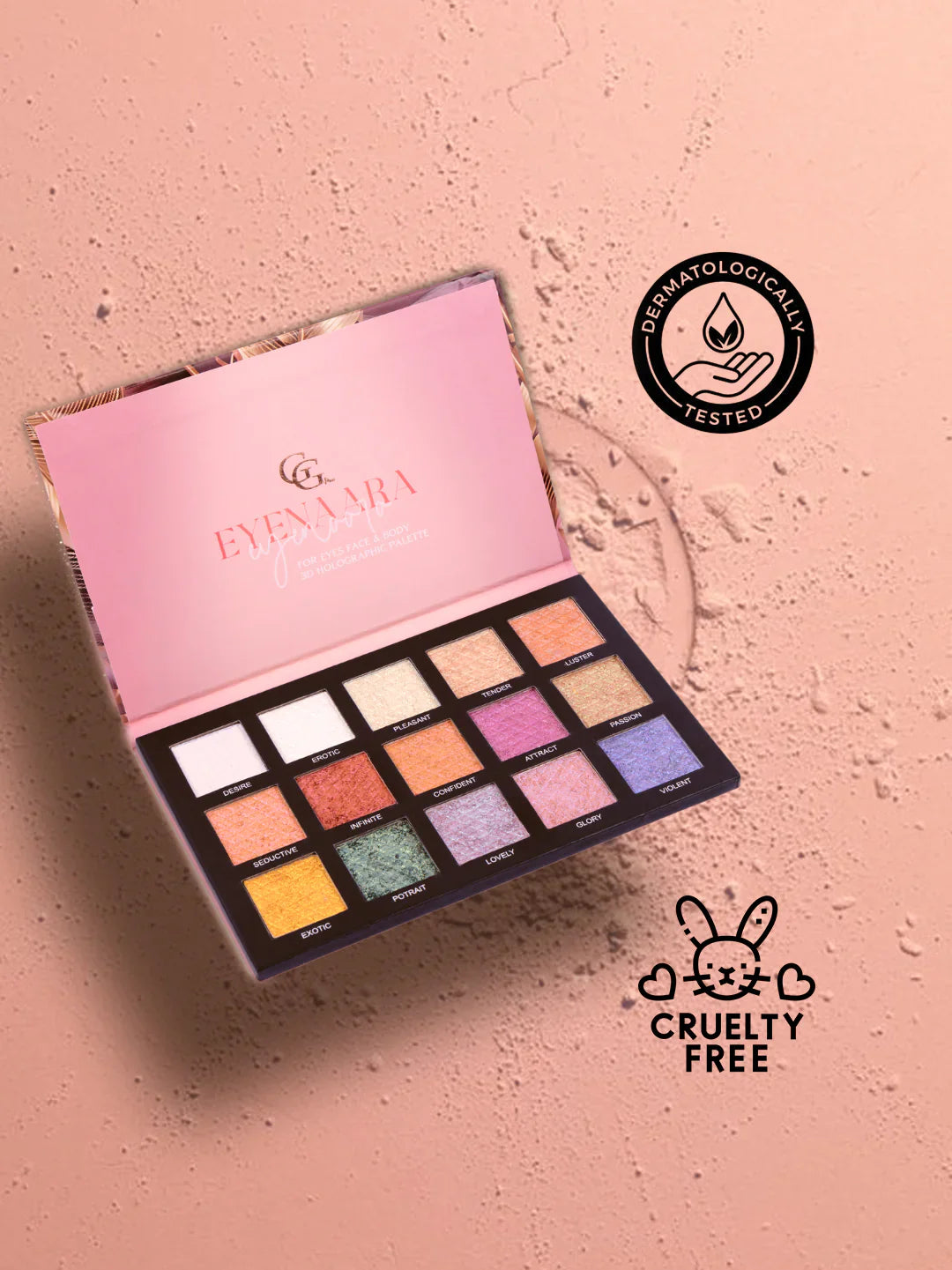 Gorgeous Girl EYENARA 2-in-1 3D Holographic Highlighter & Eyeshadow Palette | 15 Highly Pigmented Shades, 75g