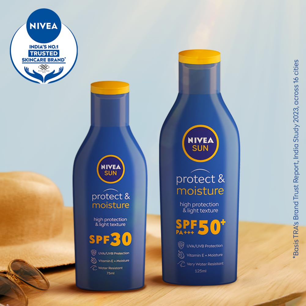 NIVEA Sun Protect And Normal Moisture 125Ml Spf 50 Advanced Sunscreen For Instant Protection| Pa+++ Uva - Uvb Protection System| Vitamin E + Moisture| Very Water Resistant| For Men & Women