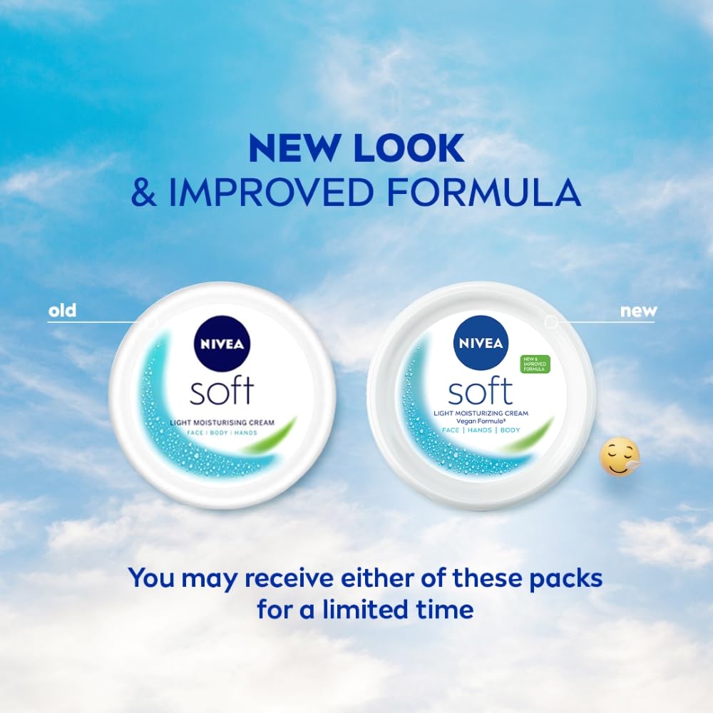 NIVEA Soft Light Moisturizer For Face, Hand & Body, Instant Hydration, Non-Greasy Cream With Vitamin E & Jojoba Oil, 200ml