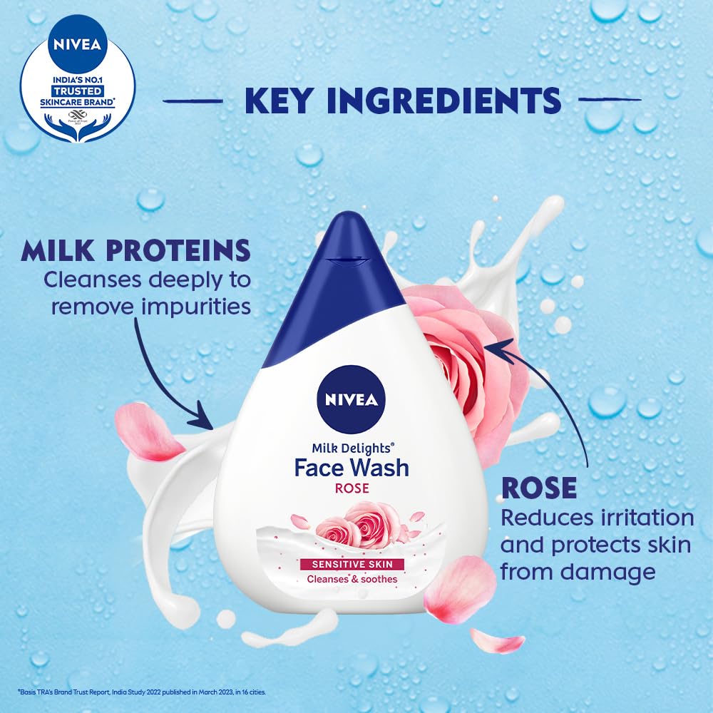 Nivea Milk Delights Face Wash With Rose For Sensitive Skin, 100 ml