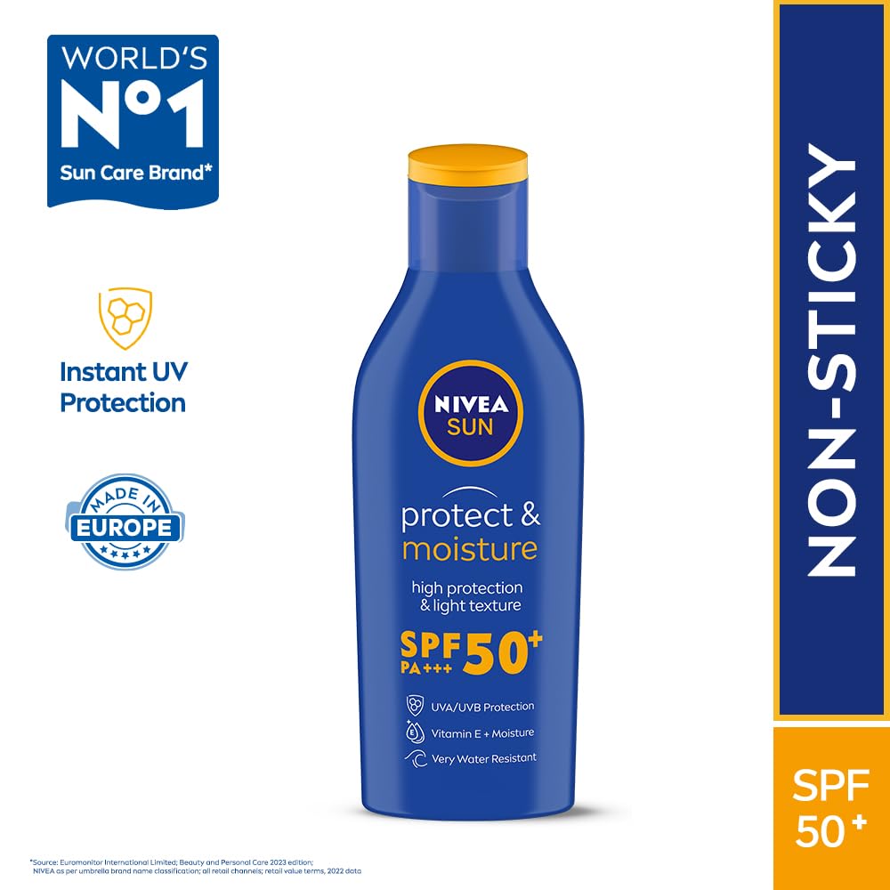 NIVEA SUN Protect and Moisture 75ml SPF 50 Advanced Sunscreen for Instant Protection| PA+++ UVA - UVB Protection System| Vitamin E + Moisture| Very Water Resistant| For Men & Women