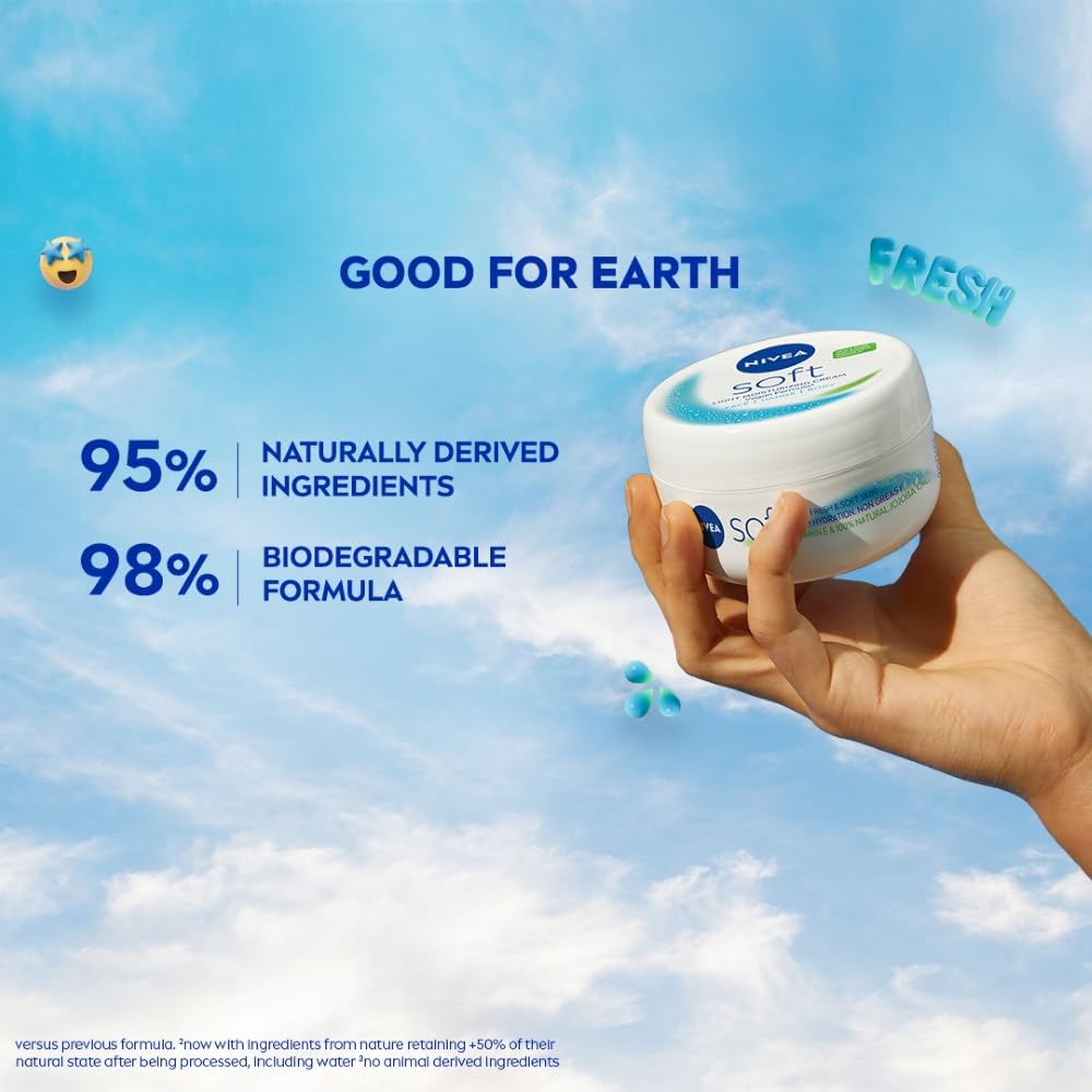 NIVEA Soft Light Moisturizer For Face, Hand & Body, Instant Hydration, Non-Greasy Cream With Vitamin E & Jojoba Oil, 50ml