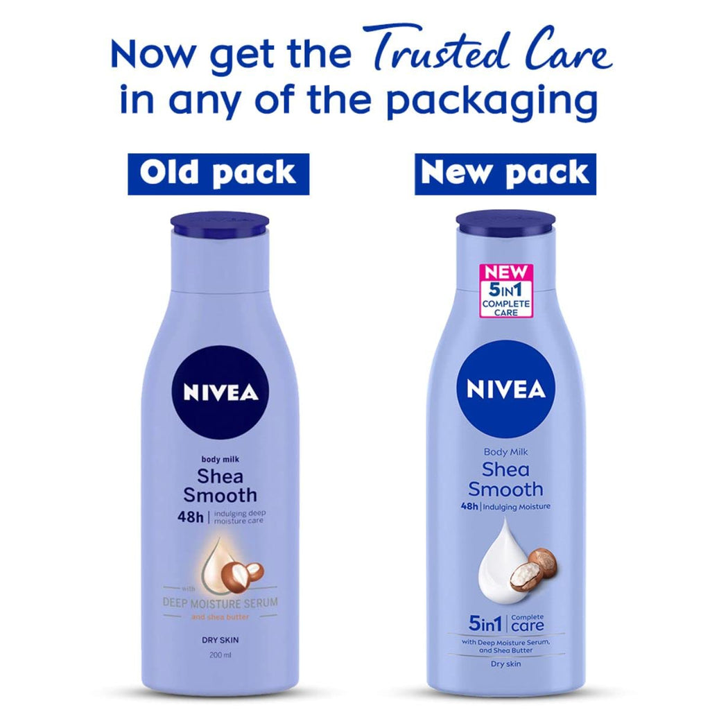 NIVEA Shea Smooth 200ml Body Lotion | 48 H Moisturization | With Deep Moisture Serum & Shea Butter | Non Greasy & Healthy Looking Skin |For Dry Skin