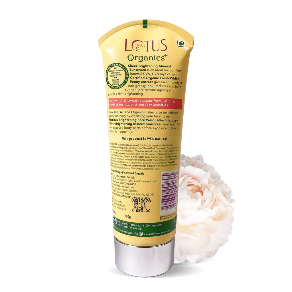 Lotus Organics+ Sheer Brightening Mineral Sunscreen SPF 50 PA+++