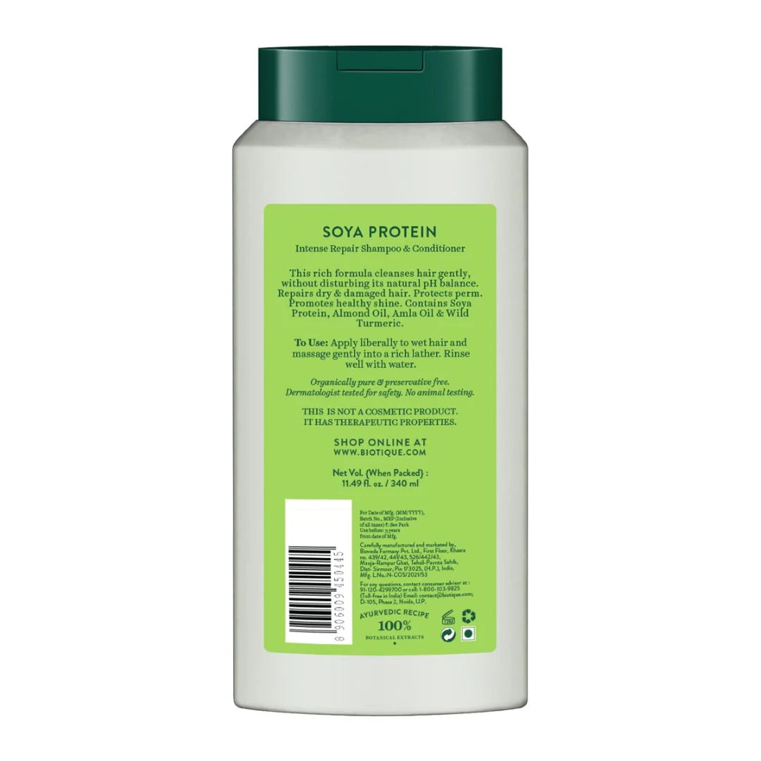 Biotique Soya Protein Fresh Nourishing Shampoo | Repairs Dry and Damaged Hair |Maintains pH Balance |Promotes Healthy Shiny Hair| Prevents Color Fading | All Skin Types | 340ml