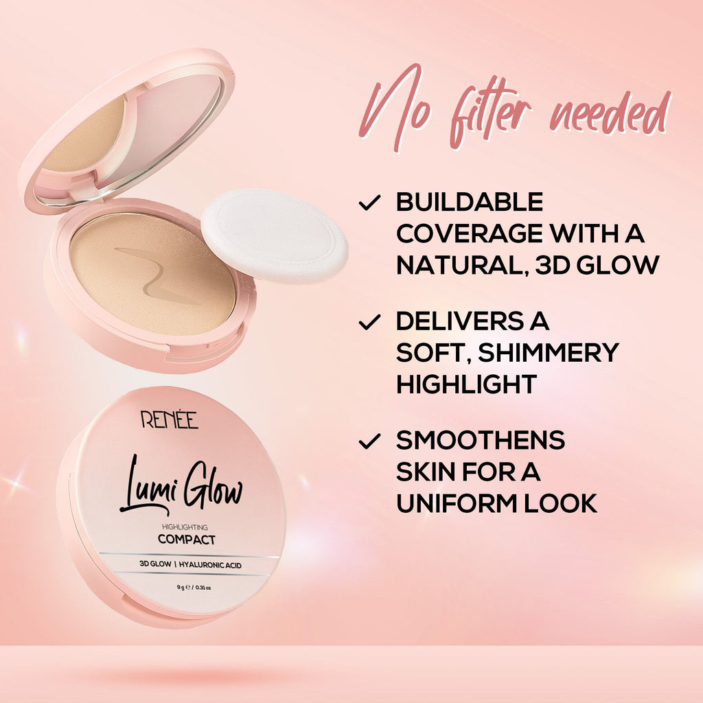 RENEE Lumi Glow Highlighting Compact with 3D Glow For Luminous Skin, 9 g