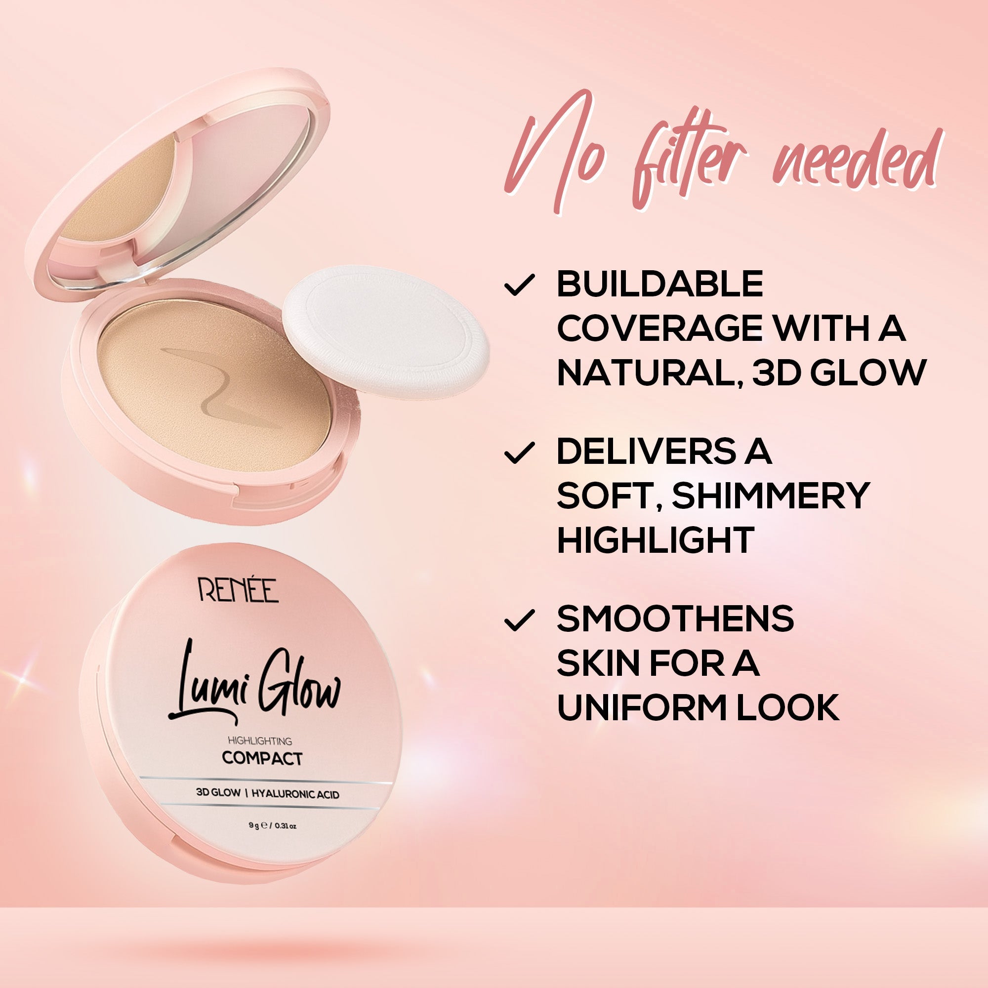 RENEE Lumi Glow Highlighting Compact with 3D Glow For Luminous Skin, 9 g
