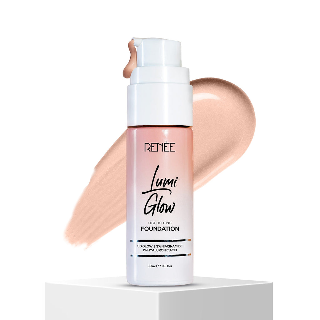RENEE Lumi Glow Highlighting Liquid Foundation With Dewy Finish, Buildable Coverage & 3D Glow, 30 ml