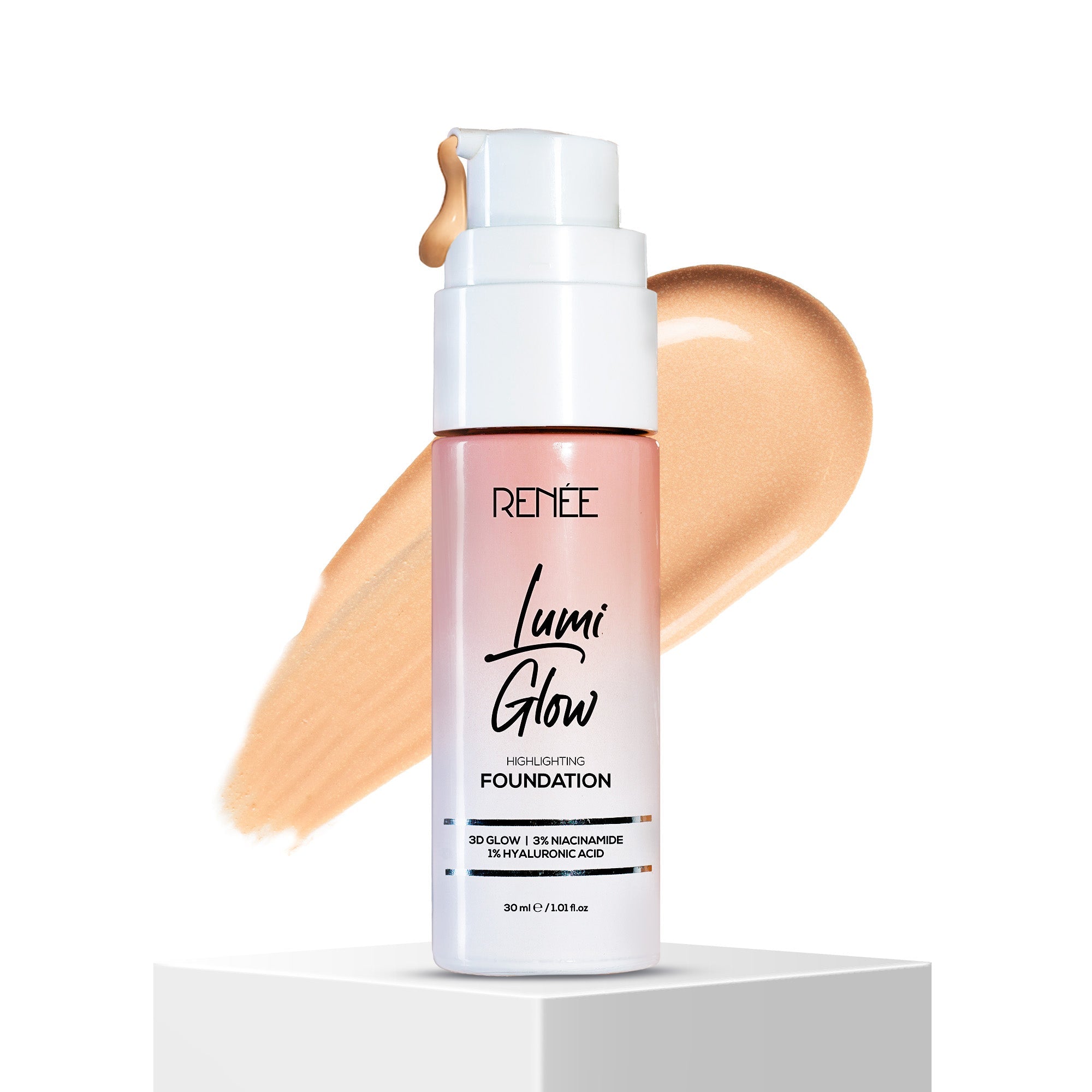 RENEE Lumi Glow Highlighting Liquid Foundation With Dewy Finish, Buildable Coverage & 3D Glow, 30 ml