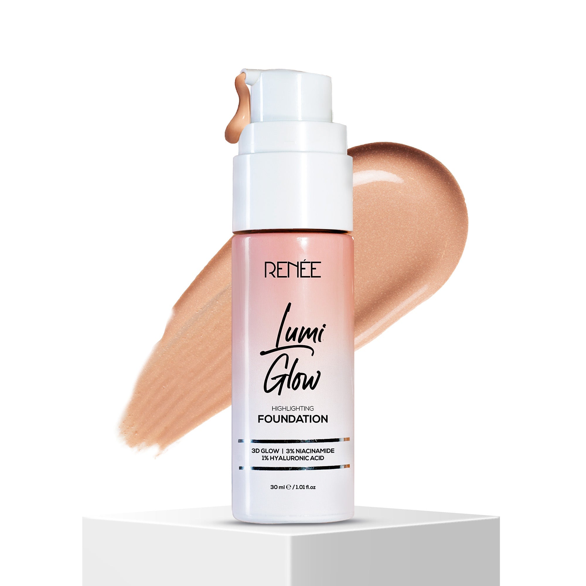 RENEE Lumi Glow Highlighting Liquid Foundation With Dewy Finish, Buildable Coverage & 3D Glow, 30 ml