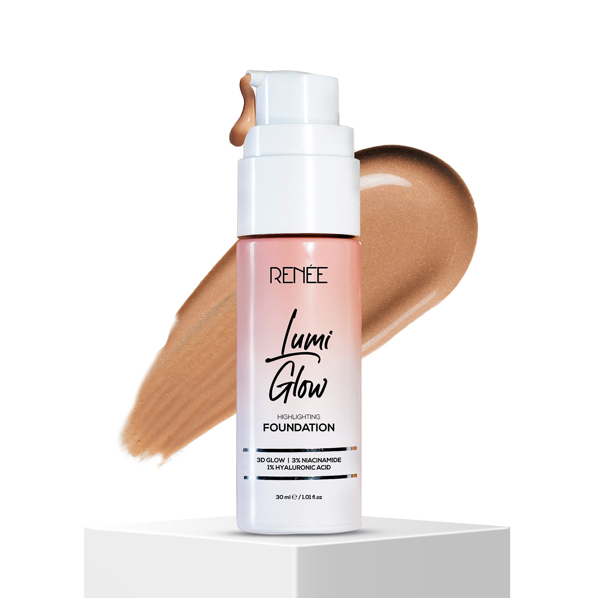 RENEE Lumi Glow Highlighting Liquid Foundation With Dewy Finish, Buildable Coverage & 3D Glow, 30 ml