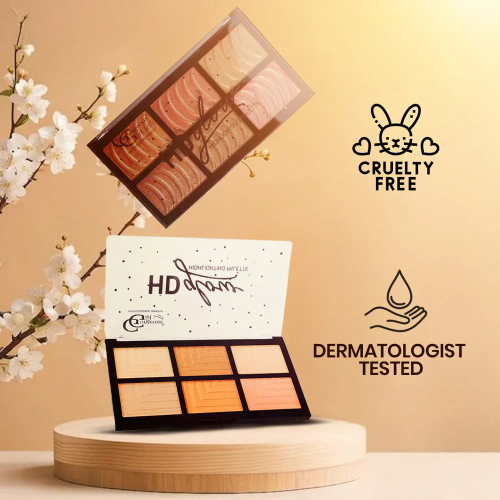 Gorgeous Girl 6 Color HD Glow Highlighter, Highly Pigmented & Blendable For Luminous Finish, 30g