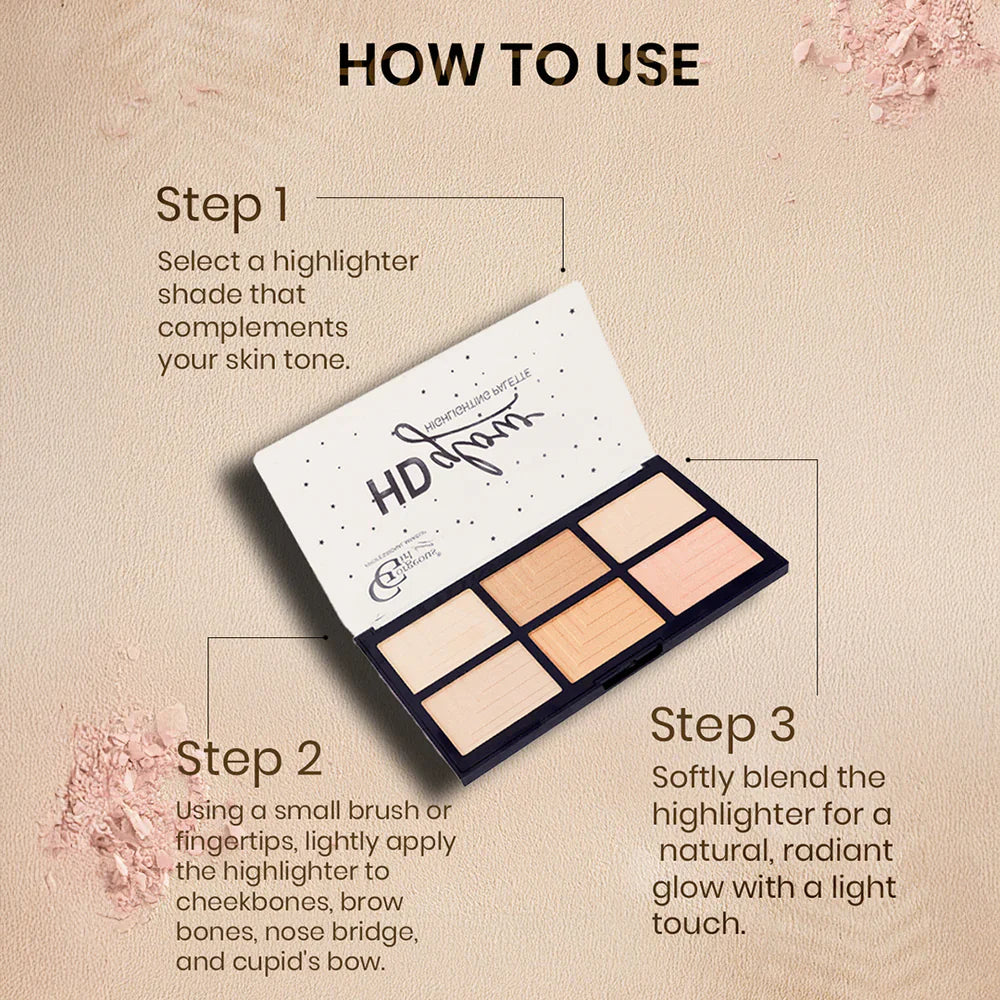 Gorgeous Girl 6 Color HD Glow Highlighter, Highly Pigmented & Blendable For Luminous Finish, 30g