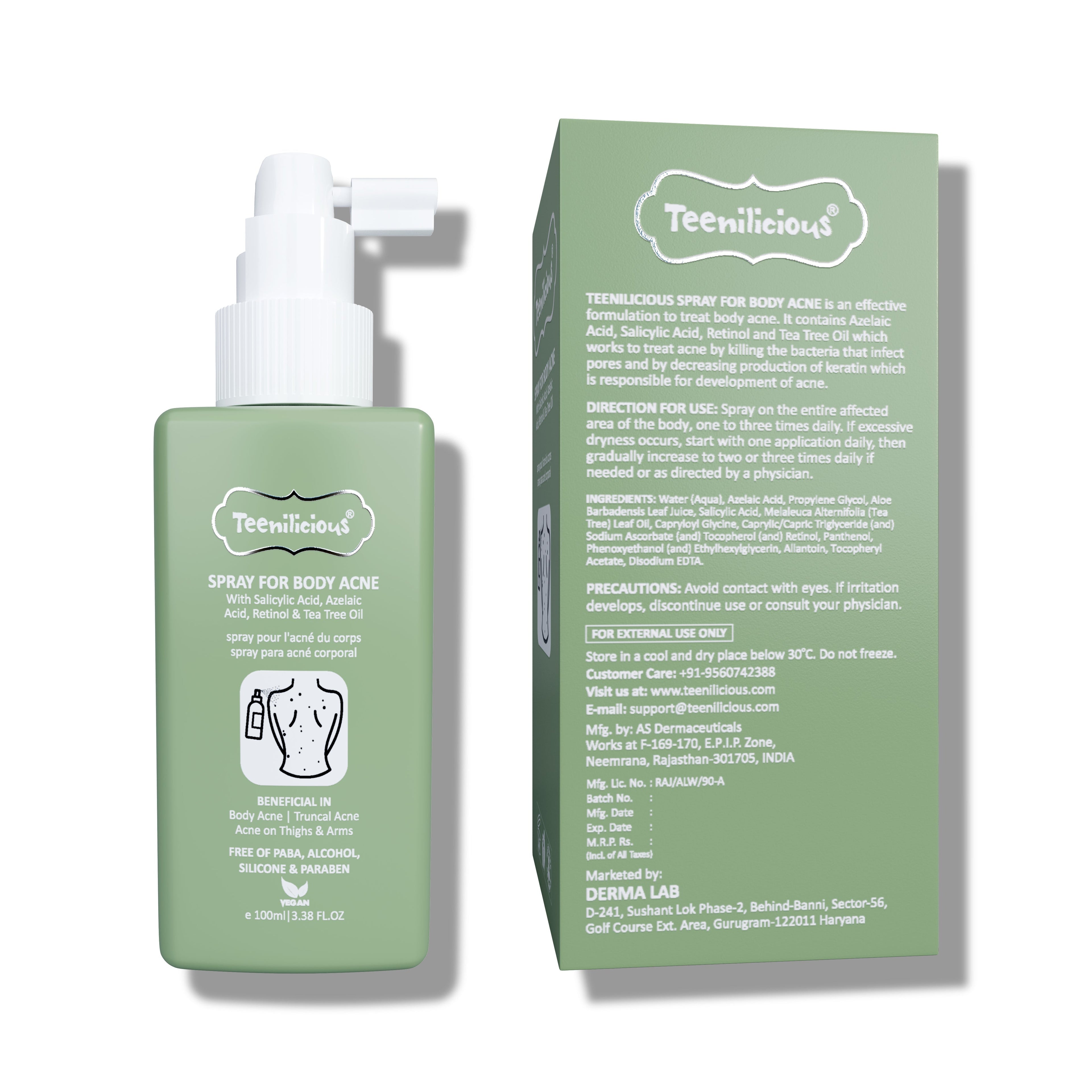 Fixderma Teenilicious Spray For Body Acne - Body Acne Spray With Salicylic Acid, Azelaic Acid And Retinol