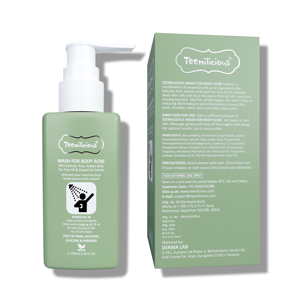 Fixderma Teenilicious Body Acne Care Kit - Salicylic Acid + Azelaic Acid + Tea Tree Oil + Retinol For All Body Acne