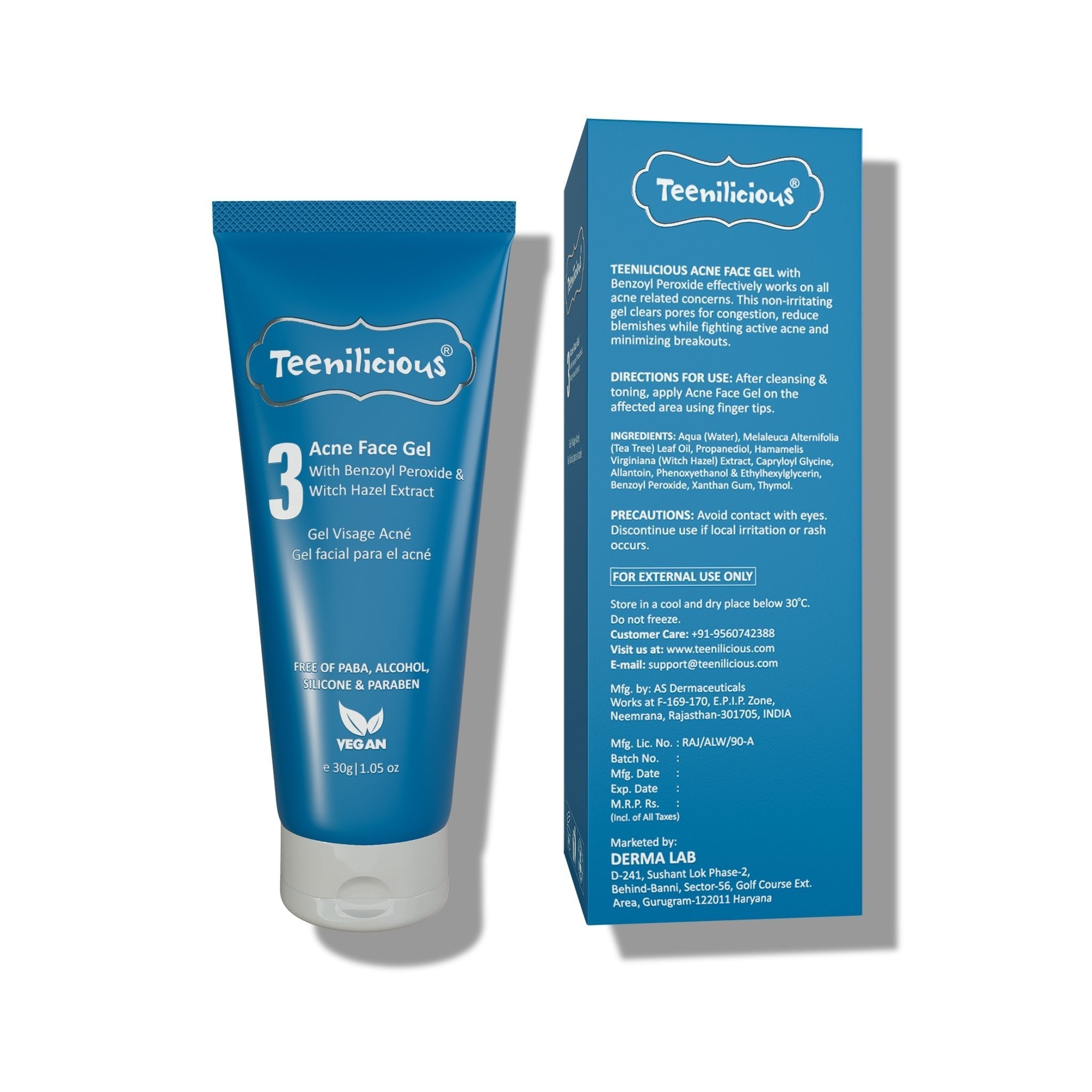 Fixderma Teenilicious Acne Face Gel With Benzoyl Peroxide - Gel For Inflamed Acne Prone Skin