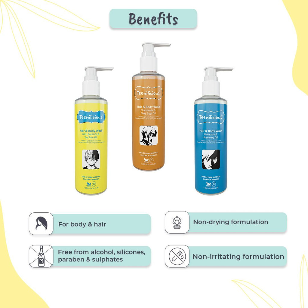 Fixderma Teenilicious Hair And Body Wash Kit 600ml - All In One Hair & Body Wash Combo