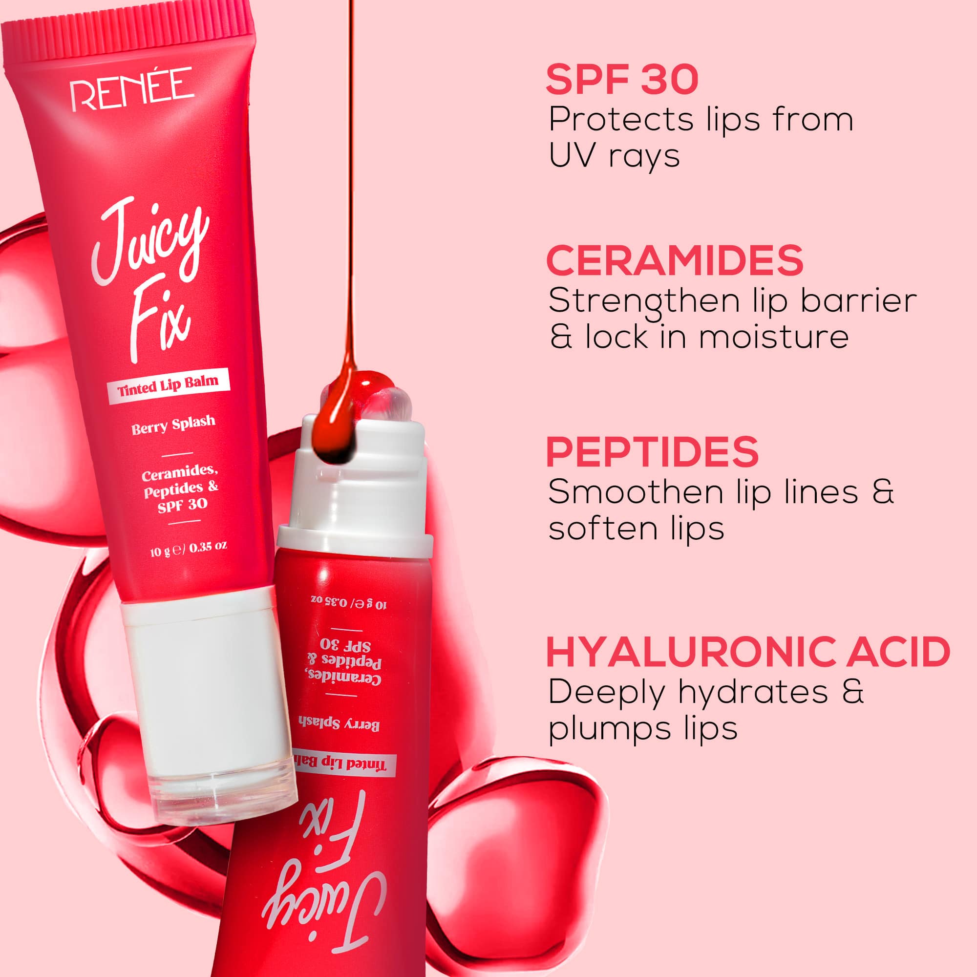 RENEE Juicy Fix Tinted Lip Balm With SPF 30, 10g