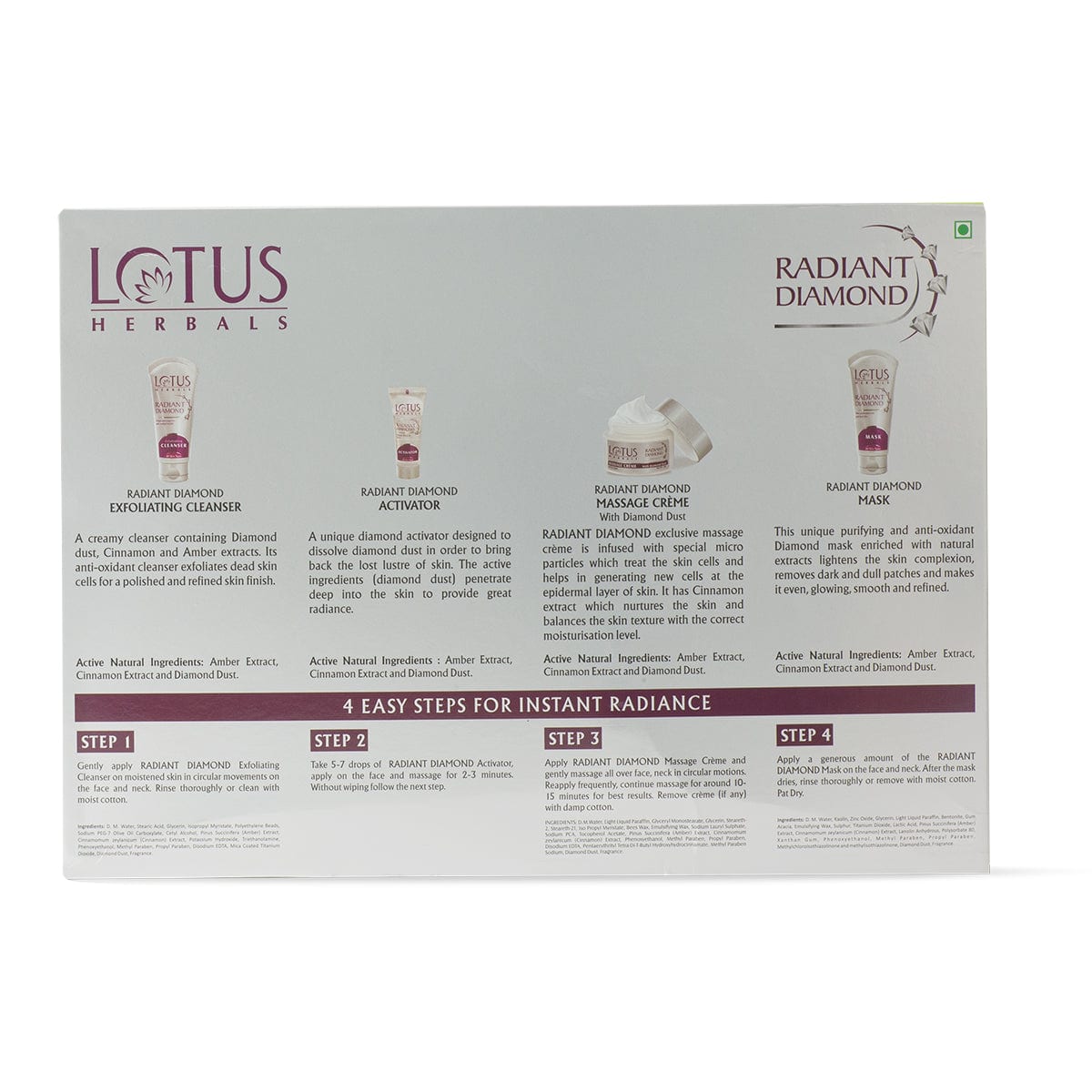 Lotus Radiant Diamond Cellular Radiance Salon Grade FACIAL KIT